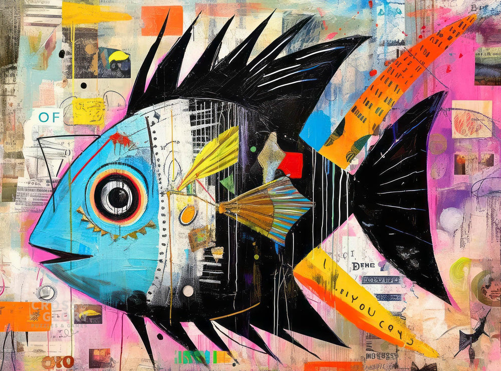 Cross & Glory Angelfish Abstract puzzle cover shows vibrant marine colors for immersive play.