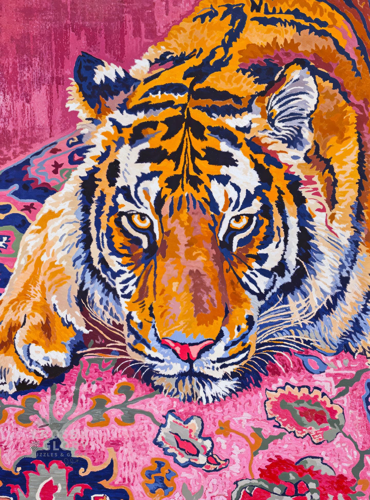 Cross & Glory bohemian tiger tapestry puzzle pieces coming together for a striking wall display