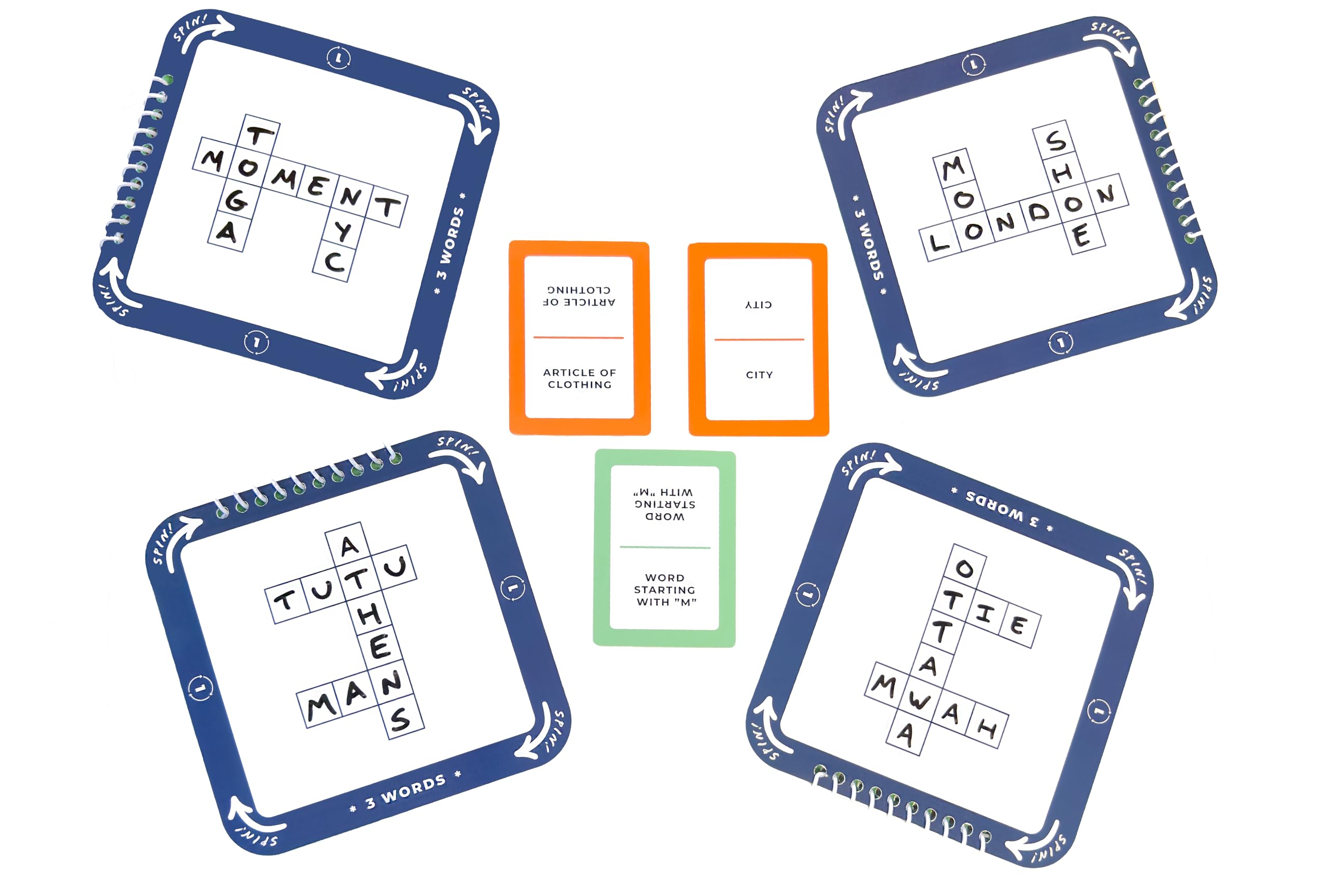 Cross Spin components pack highlights cards and timer for quick setup and play.