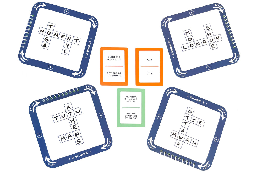 Cross Spin components pack highlights cards and timer for quick setup and play.