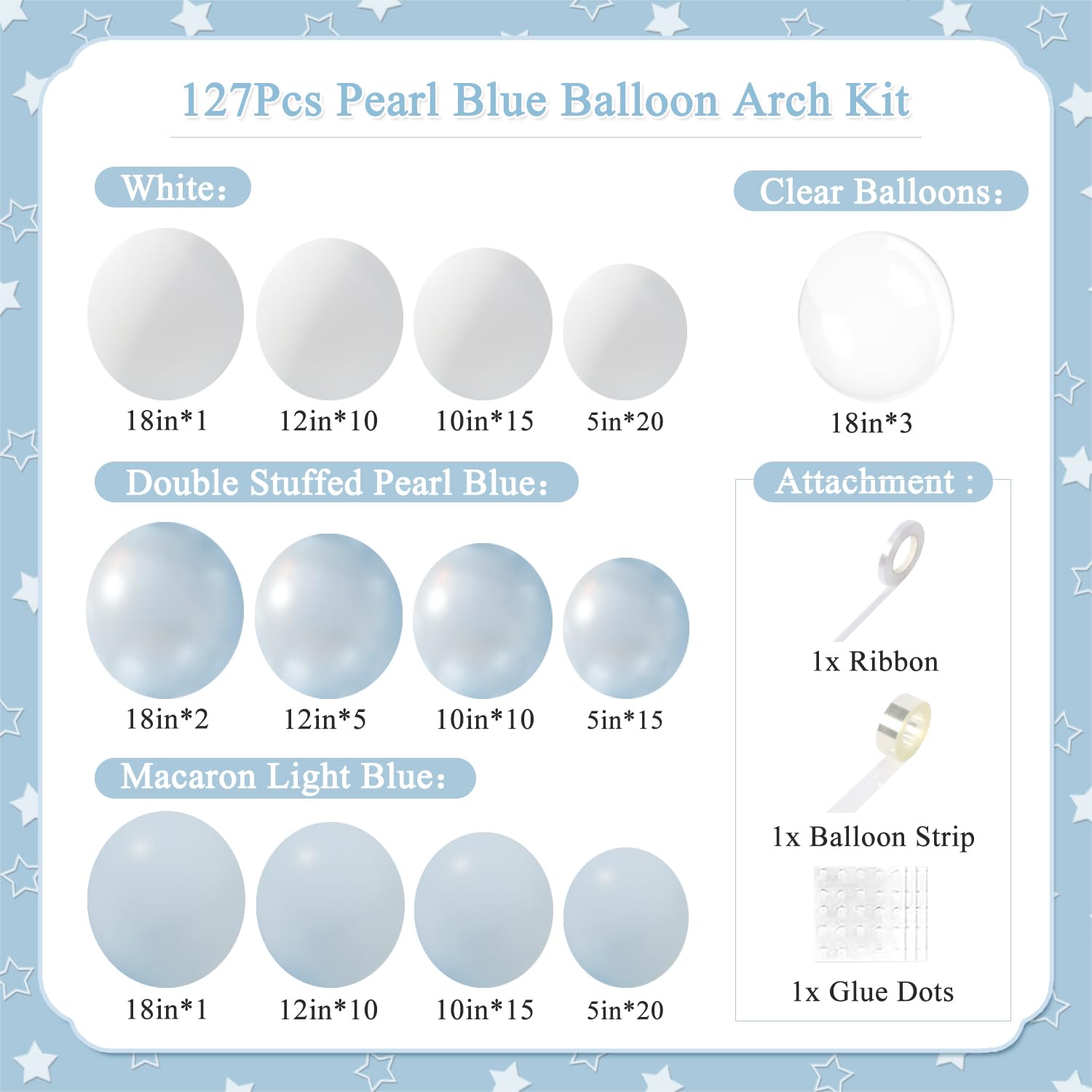 CROSSFINGERS balloon arch kit color palette pearl blue and macaron blue for elegant decor