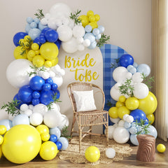 CROSSFINGERS blue and yellow balloon arch kit full set creates a dramatic party backdrop