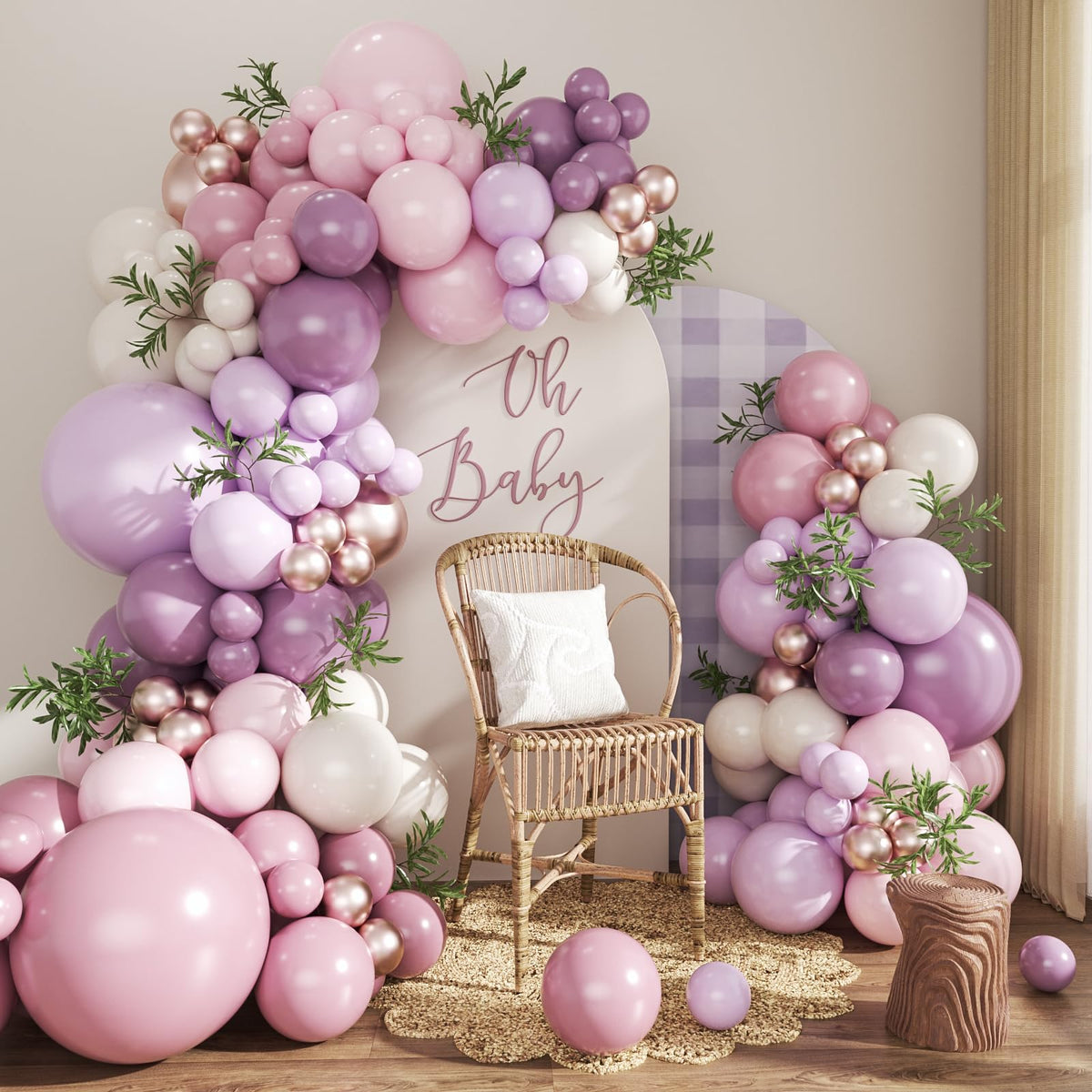 CROSSFINGERS dusty purple balloon arch kit assembled for an elegant event.