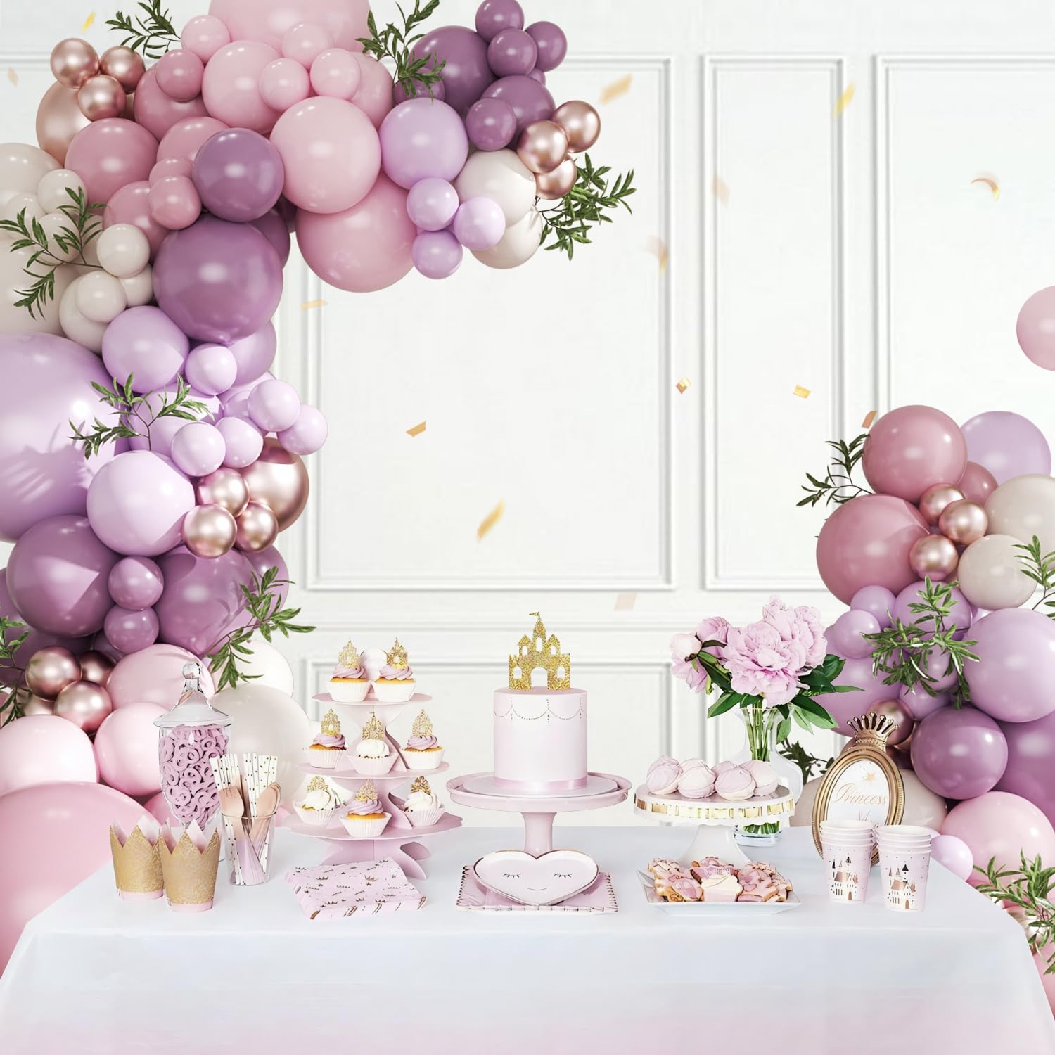CROSSFINGERS pink and purple garland close-up showing varied balloon sizes for variety.