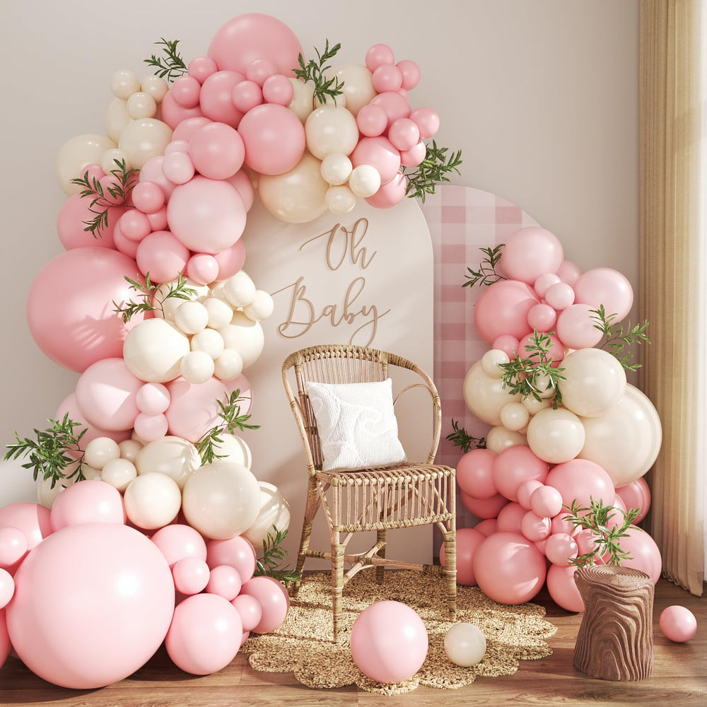 CROSSFINGERS pink balloon arch kit setup for a DIY centerpiece and photo-worthy backdrop.