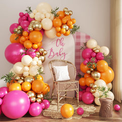 CROSSFINGERS pink and orange balloon arch kit for vibrant tropical decor and easy setup.