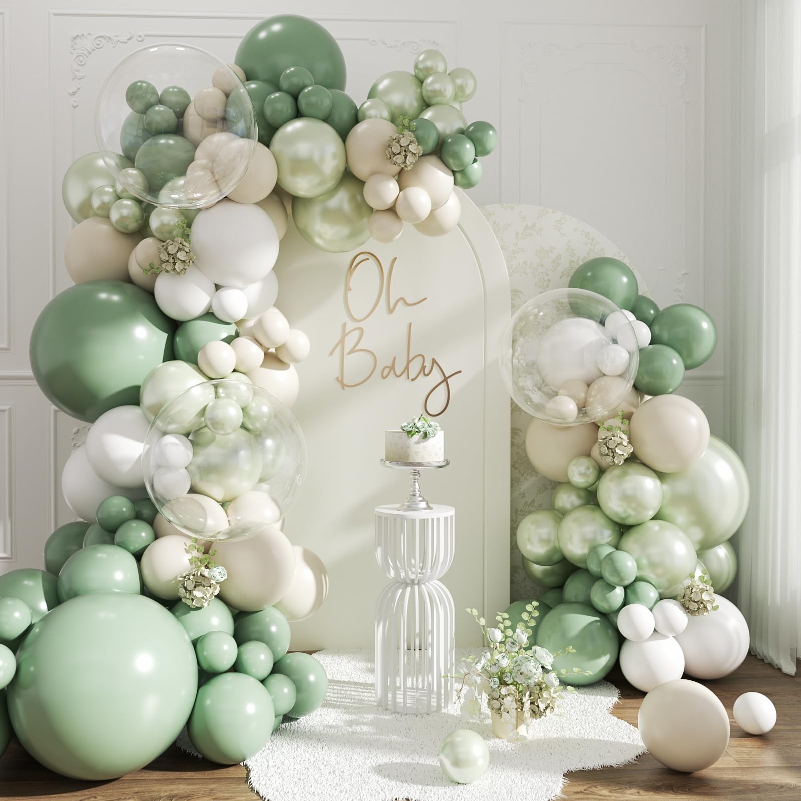 CROSSFINGERS Sage Green Arch Kit 108pcs ready for easy assembly and elegant party décor.