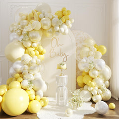 Crossfingers yellow balloon arch kit double stuffed balloons create a vibrant wedding backdrop