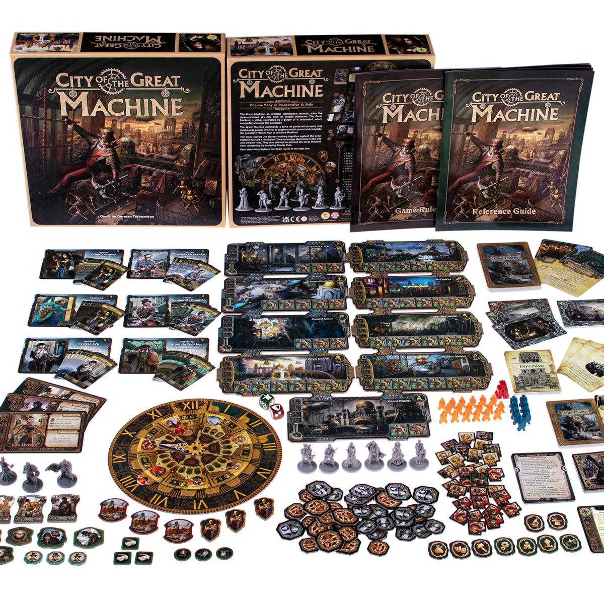 CrowD Games City of the Great Machine heroes miniatures on a dynamic battlefield for tactical play.