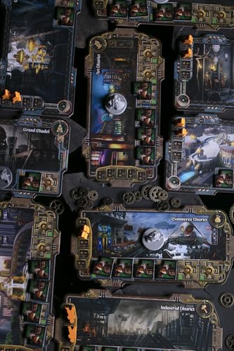 CrowD Games district boards feature rich artwork for atmosphere.