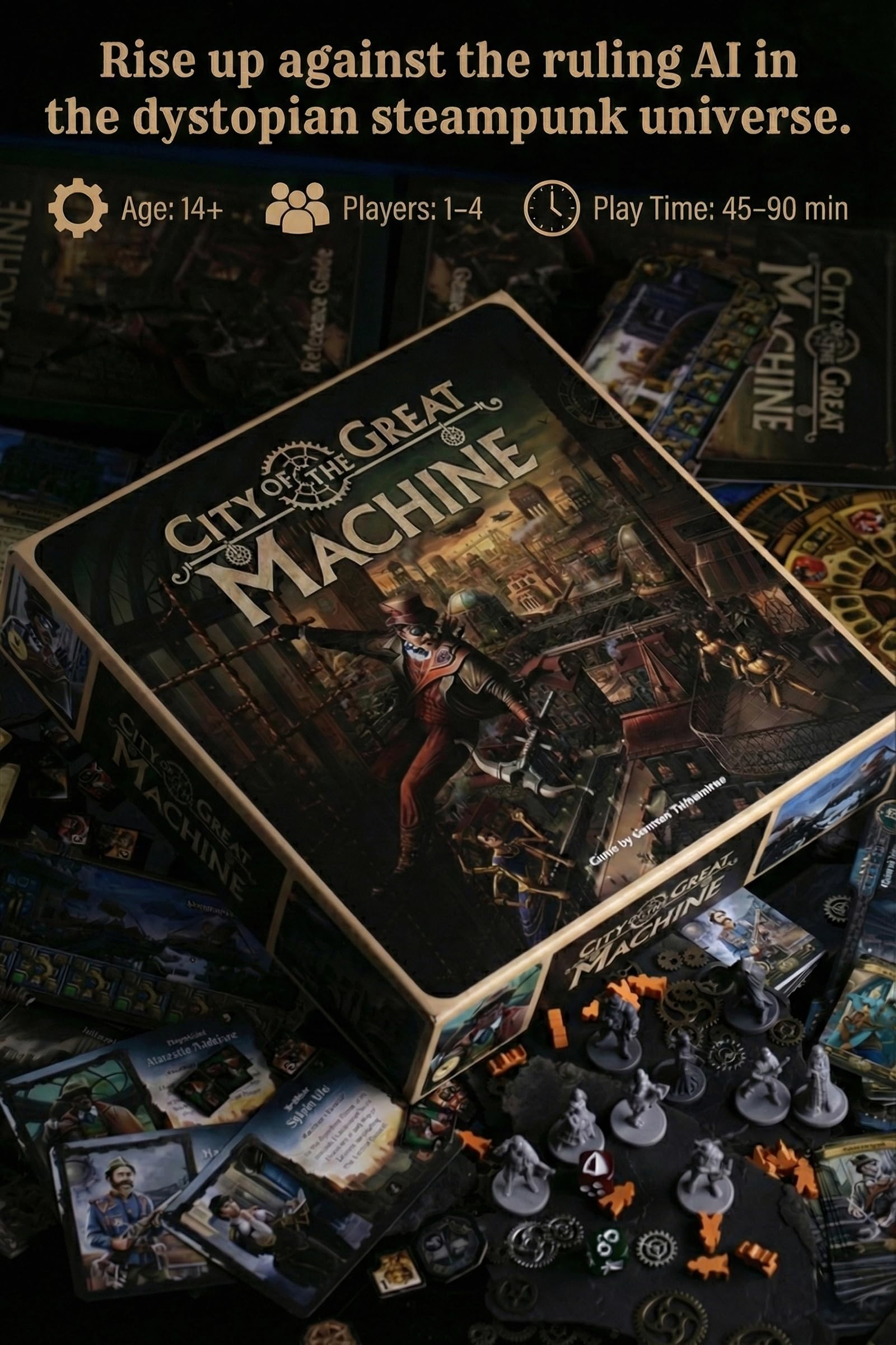 CrowD Games district tiles create an immersive steampunk city board for gameplay variety.