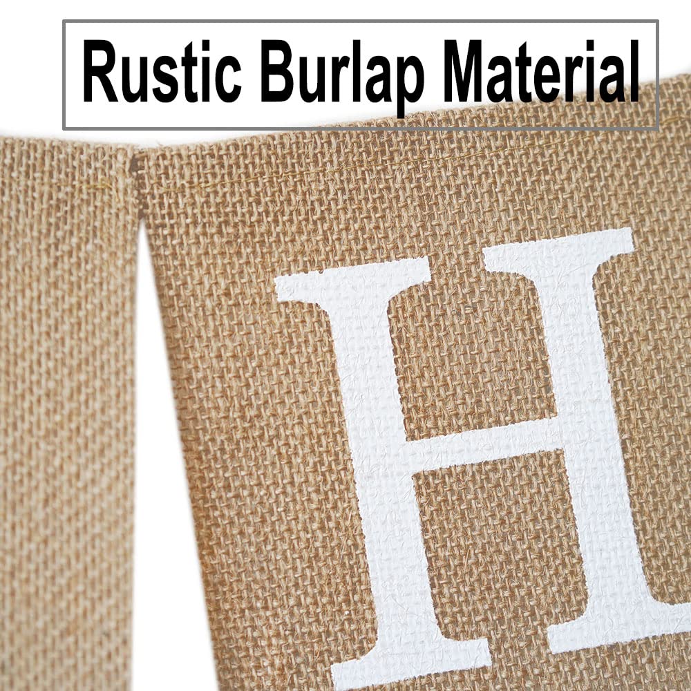CROWNOS burlap banner close-up showing thick fabric for rustic durability