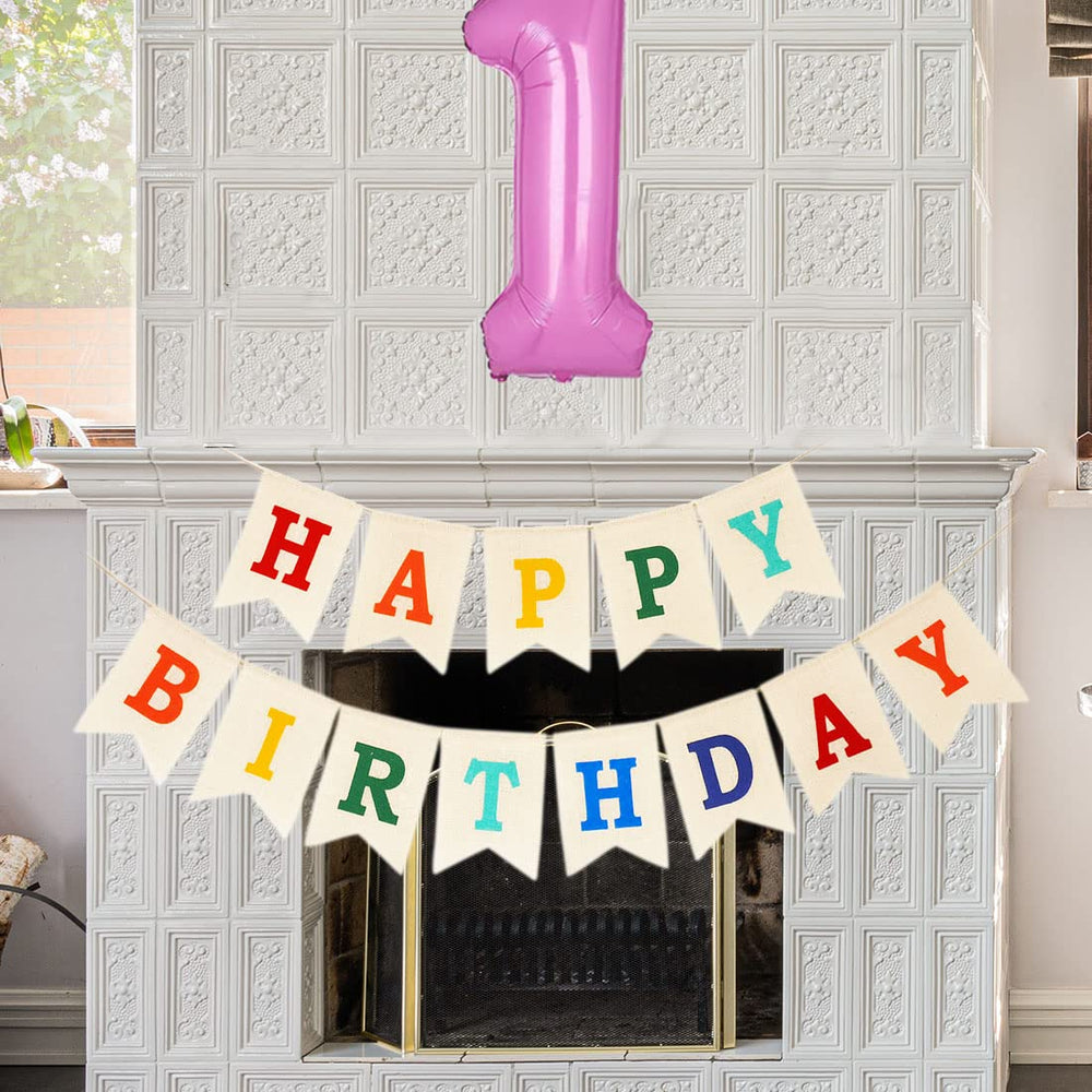 CROWNOS Burlap banner showcases rustic texture for warm party ambience.