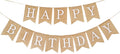 CROWNOS Happy Birthday burlap banner pre-strung for quick party decorating