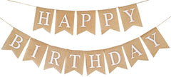 CROWNOS Happy Birthday burlap banner pre-strung for quick party decorating