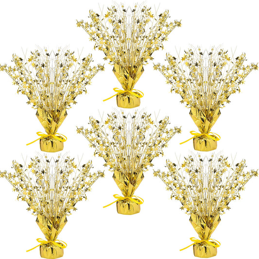 Crowye gold foil star centerpiece shining on a festive table