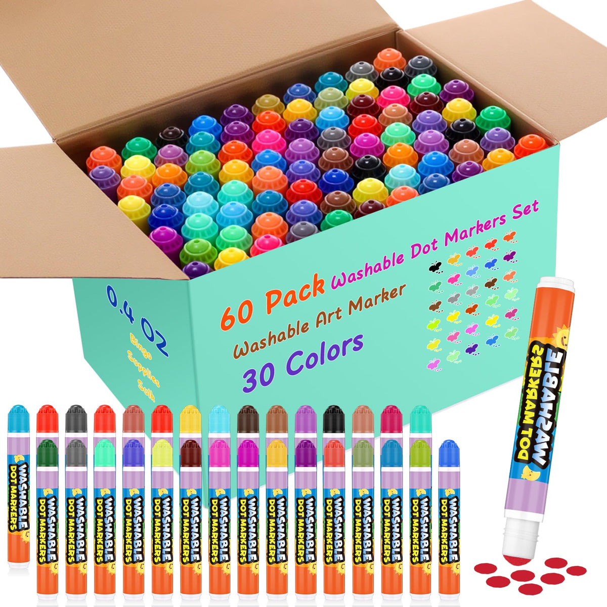 Crtiin 60-pack washable dot markers for vibrant art projects and classroom use.