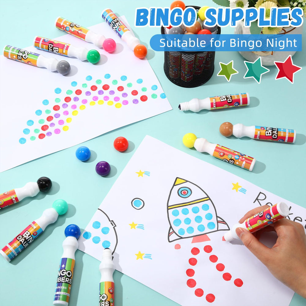 Crtiin bingo card decoration setup showing bold color dots for fun activities.