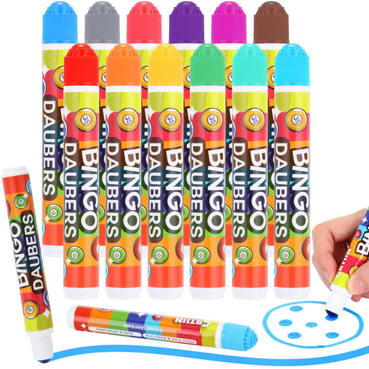 Crtiin bingo dabbers 12-color set for vibrant, quick-drying marks on cards.