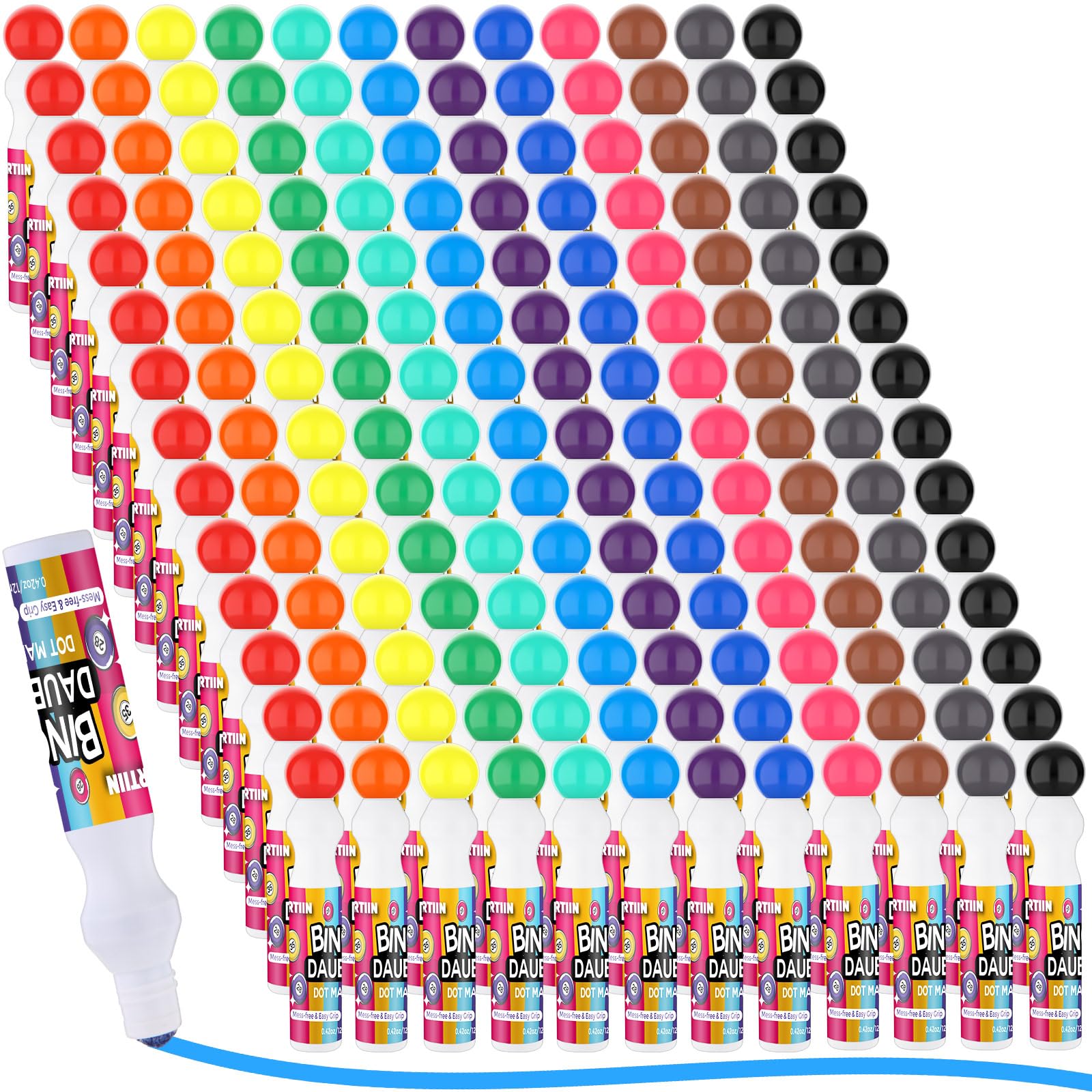 Crtiin bingo daubers 180pcs pack 12 colors for vibrant quick-dry coloring on cards.