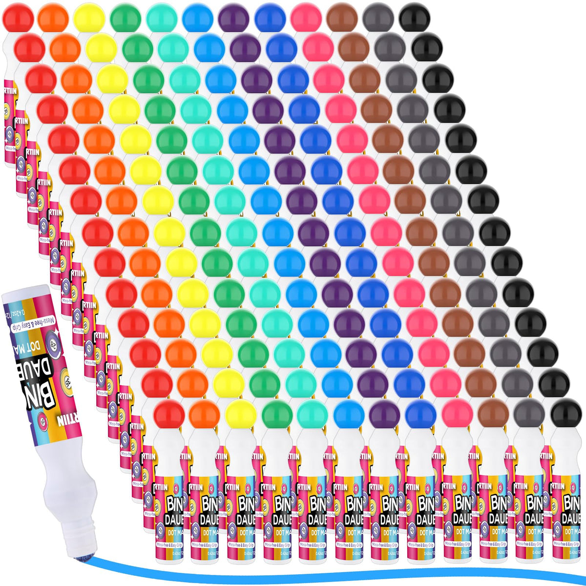 Crtiin bingo daubers 180pcs pack 12 colors for vibrant quick-dry coloring on cards.