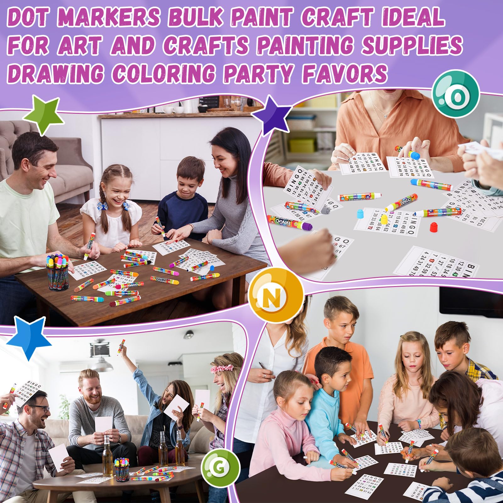 Crtiin bingo night activity with dabbers captures group fun and shared creativity.