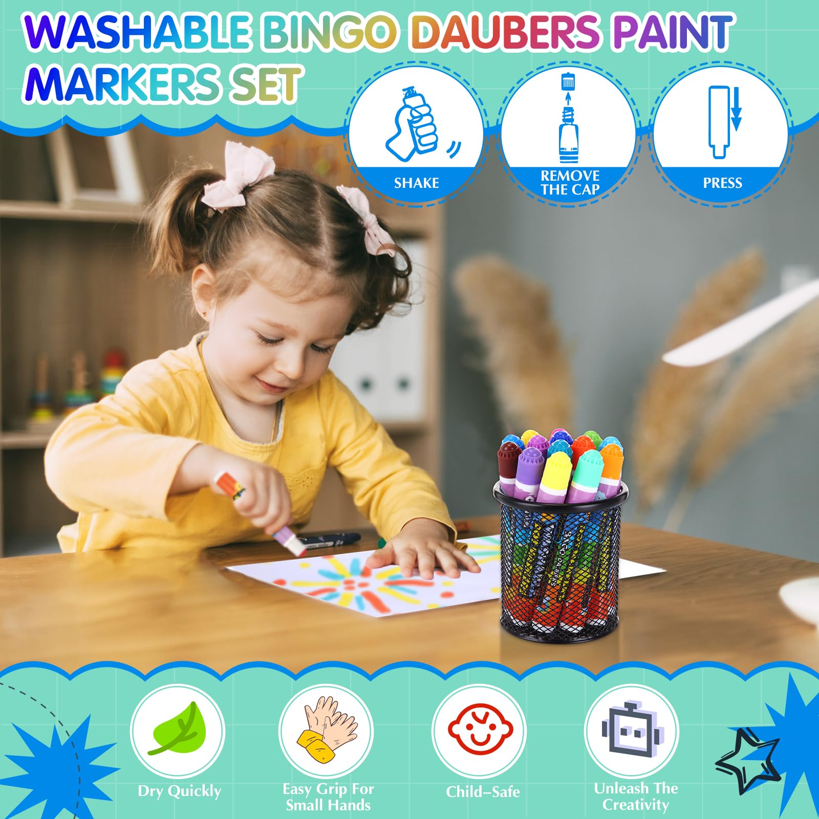 Crtiin kid-safe non-toxic dot markers ideal for children's activities.