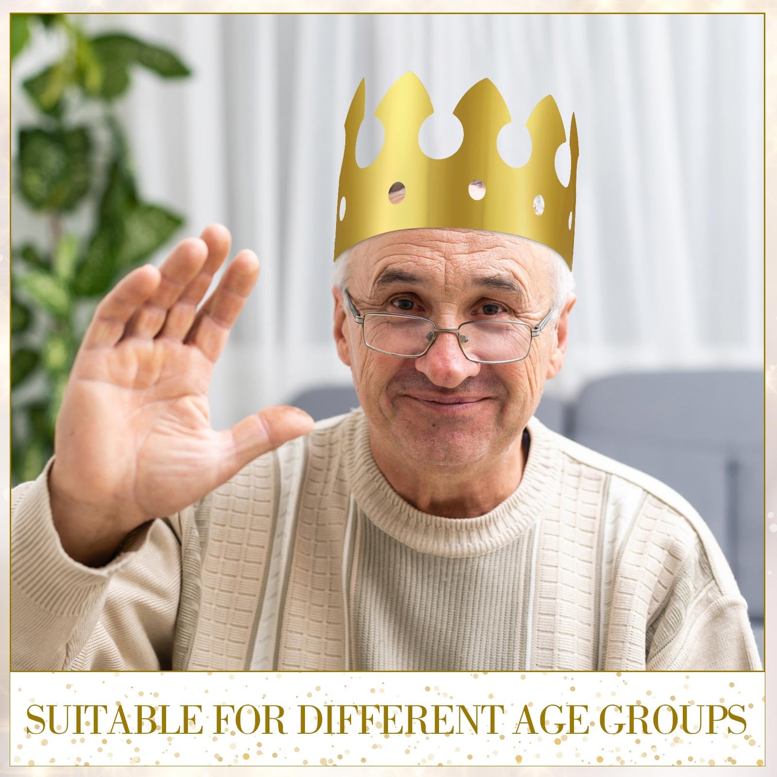 Crtiin gold crowns at a birthday party ready for photos.