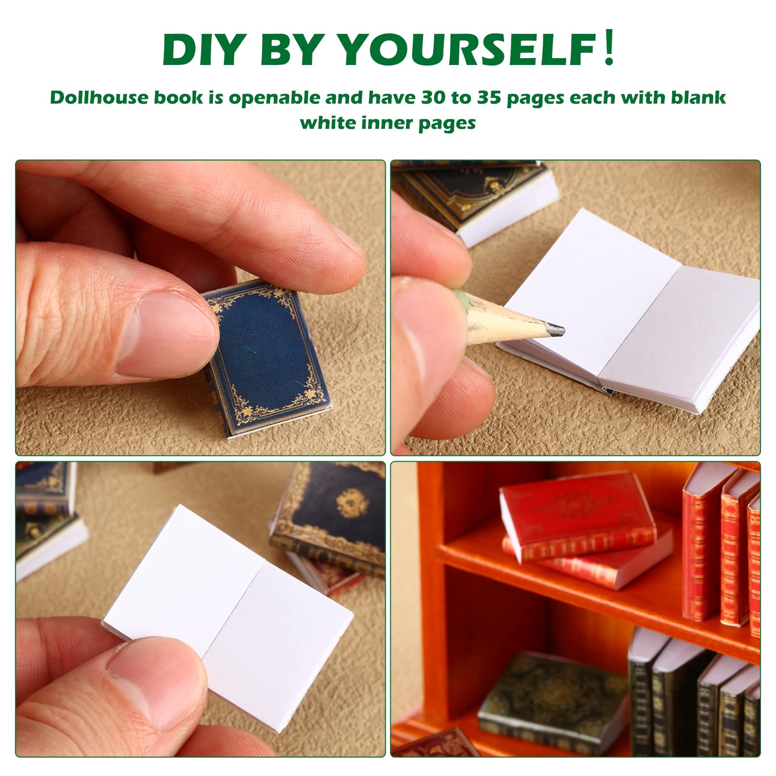Crtiin 1:12 scale miniature books with tiny blank pages for customization