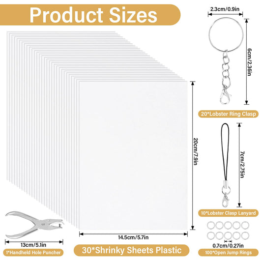 CRTWDMAN 30 shrink plastic sheets 7.9x5.7 inches ideal for vibrant kid-friendly designs.