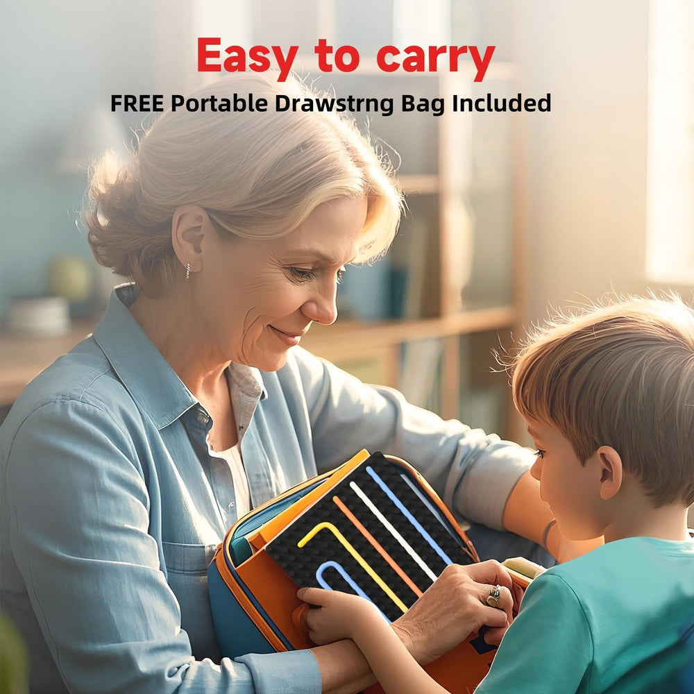 Cruleen kid using sensory board in classroom or car.