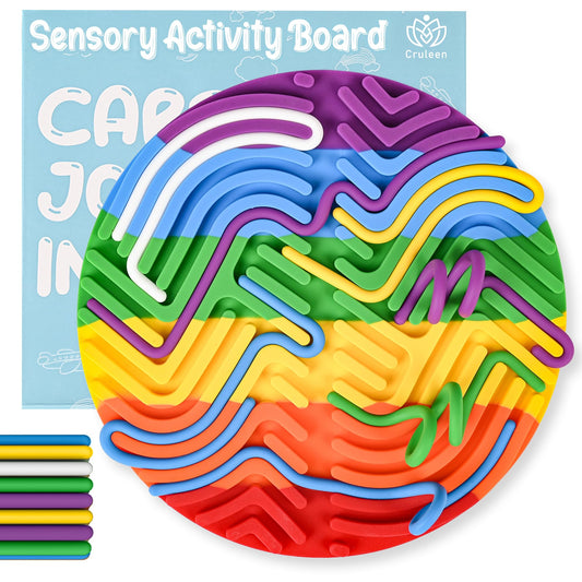 Cruleen sensory board sticks-slot close-up for tactile play and travel focus