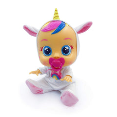 Cry Babies Dreamy Unicorn doll pacifier in mouth for soothing play