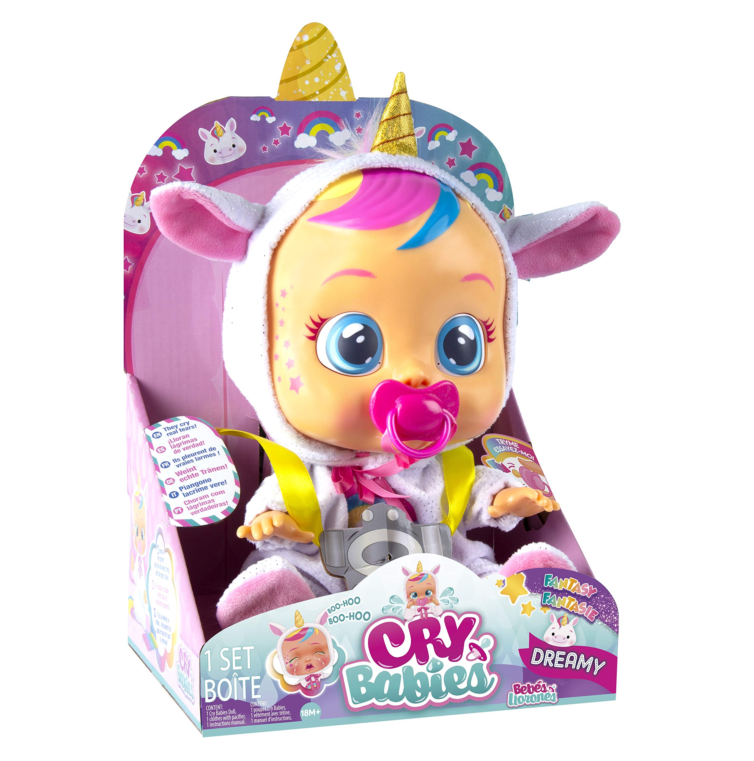 Cry Babies Dreamy Unicorn doll painted hair adds colorful fantasy flair