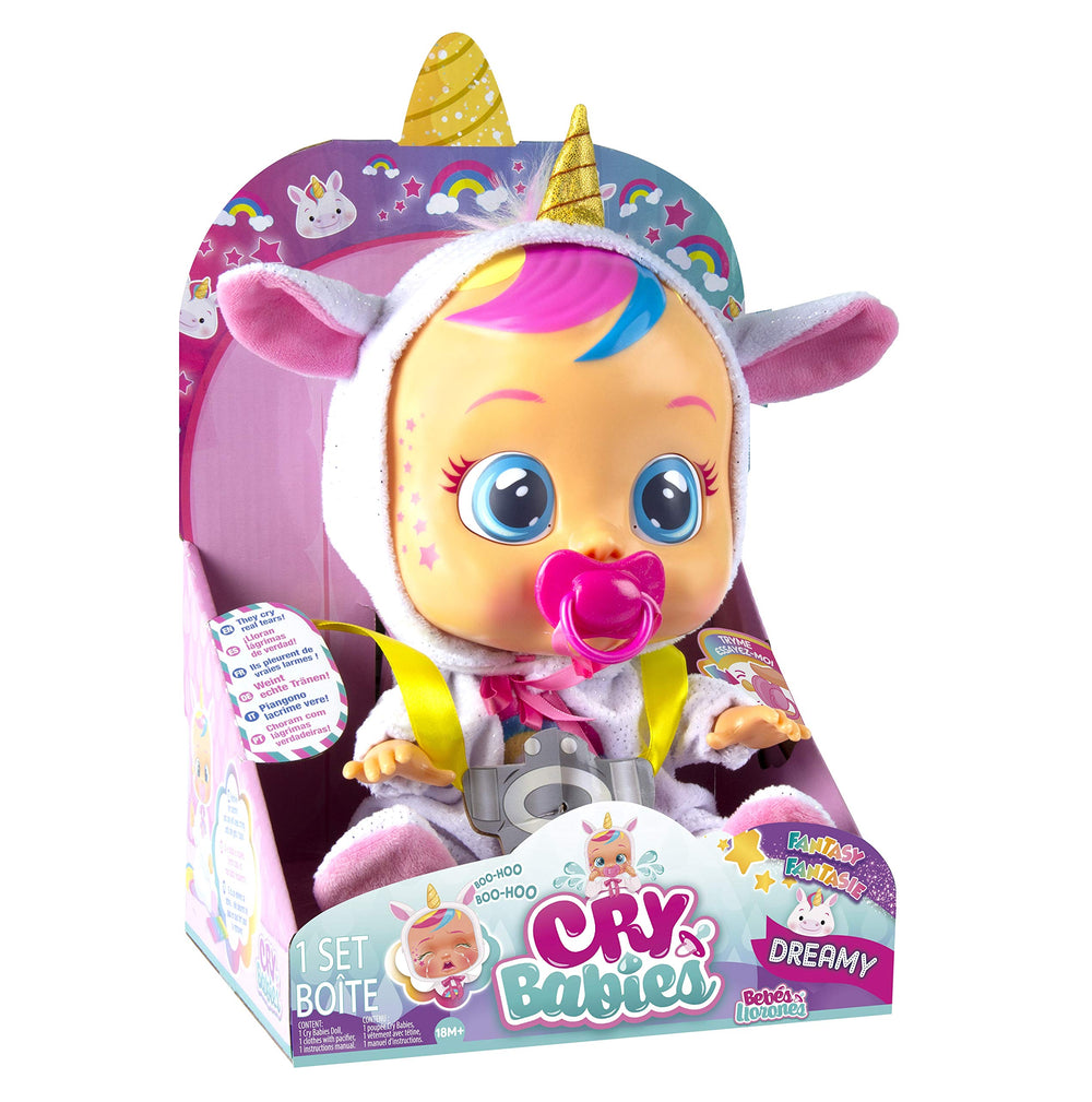 Cry Babies Dreamy Unicorn doll painted hair adds colorful fantasy flair