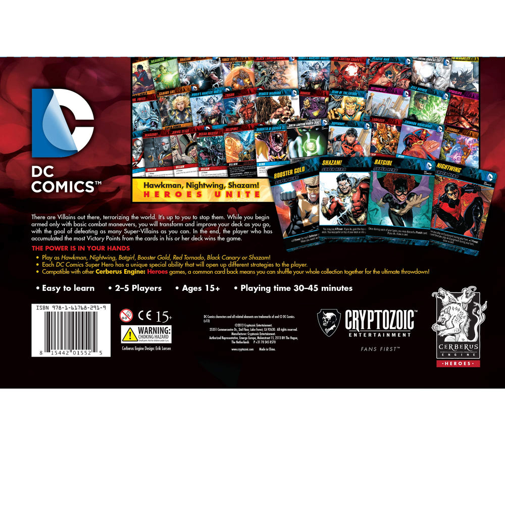 Cryptozoic DC Deck-Building Game: Heroes Unite Booster Gold card highlights steady deck progression.