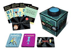 Mr. Meeseeks Box O' Fun dice and cards ready for entertaining group challenges.