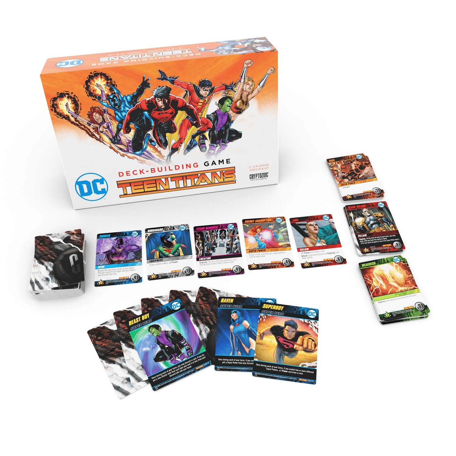 Cryptozoic Teen Titans cards in play showing strategic options on the table