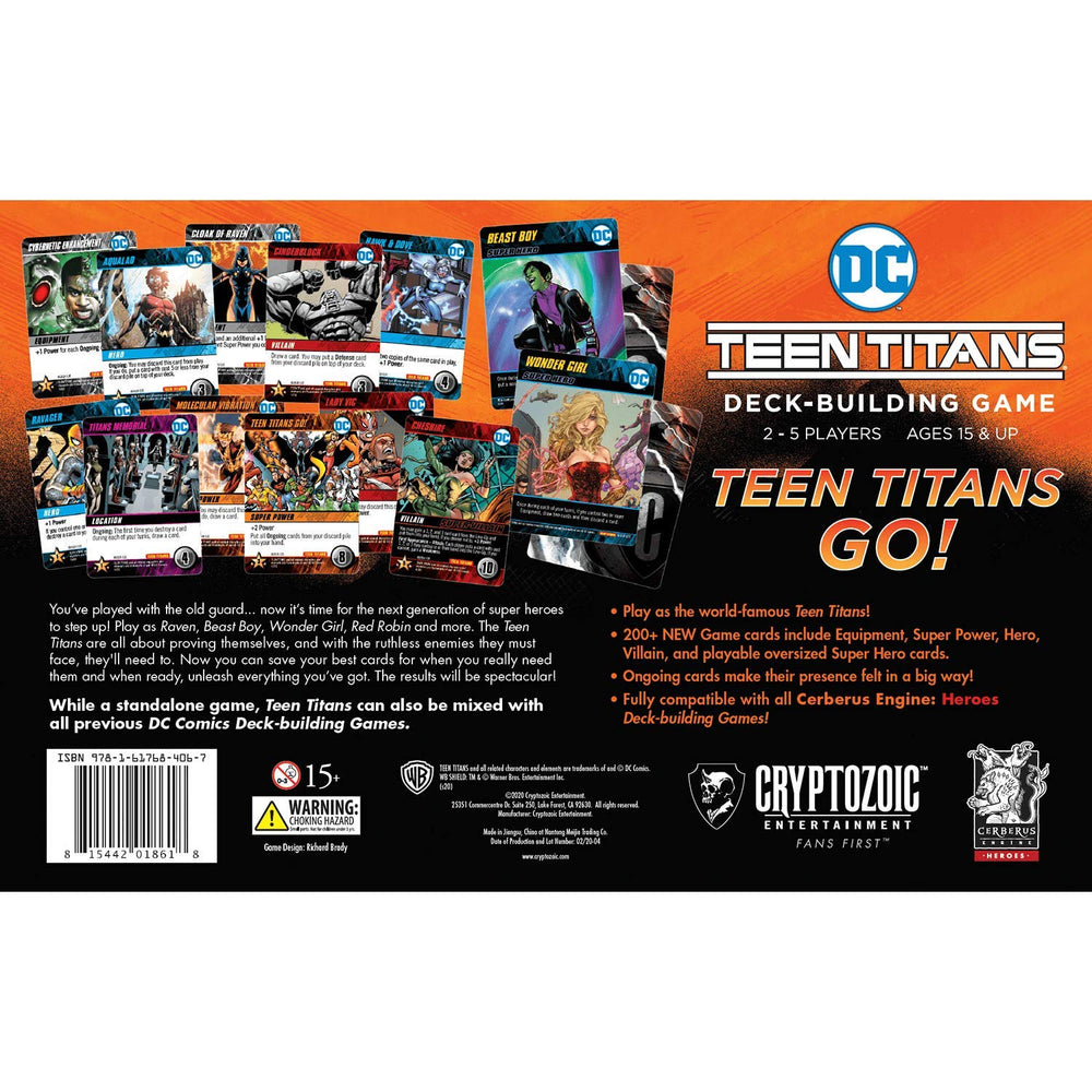 Cryptozoic Teen Titans rulebook open for quick setup and play