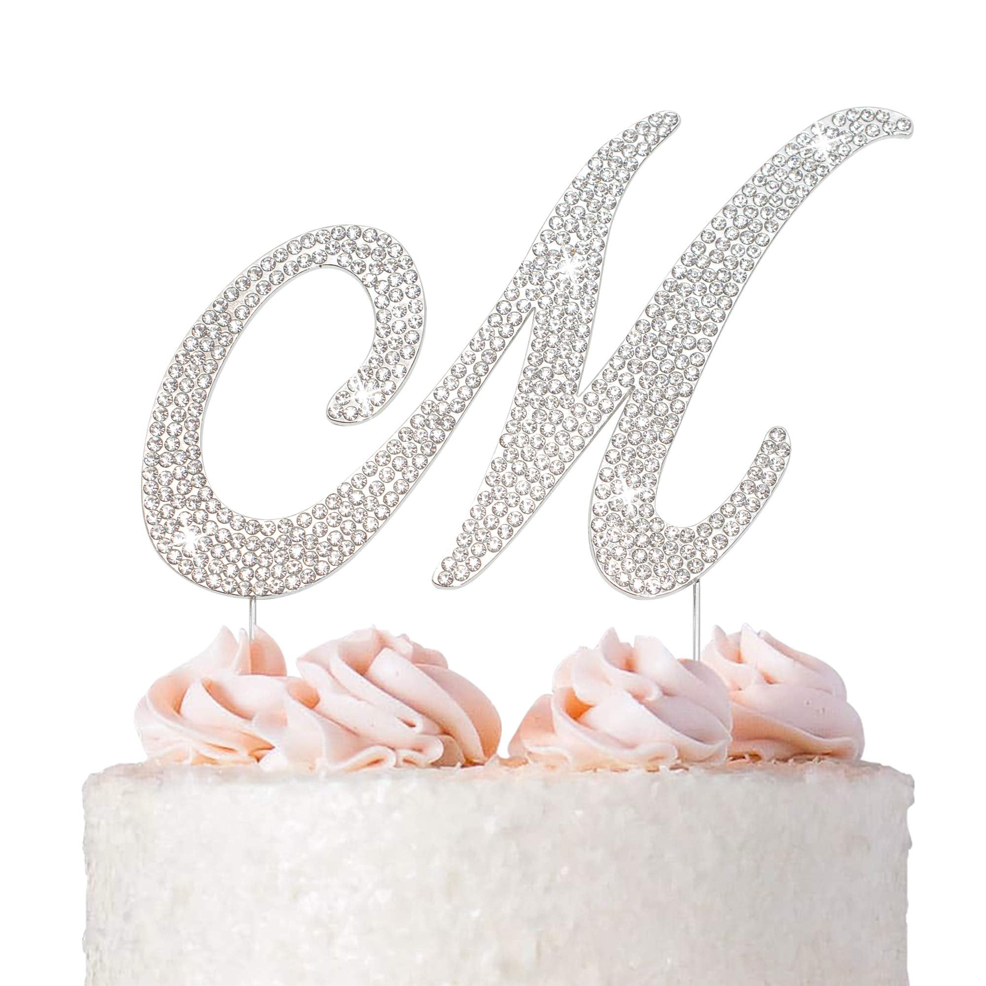Crystal Creations Letter M cake topper close-up rhinestones add festive sparkle