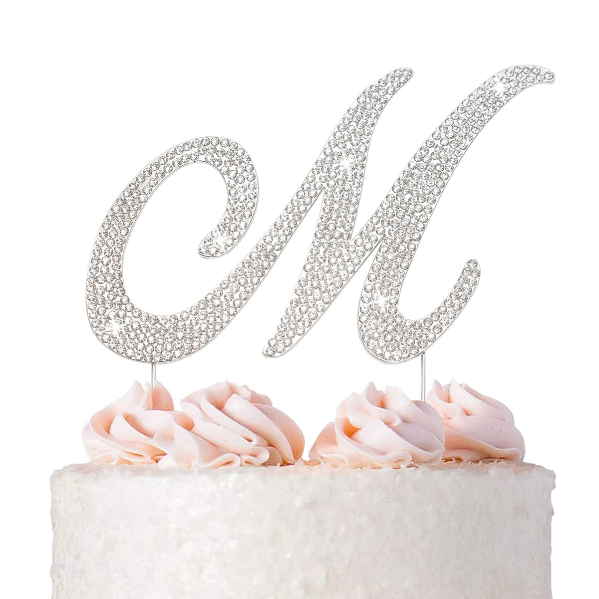 Crystal Creations Letter M cake topper close-up rhinestones add festive sparkle