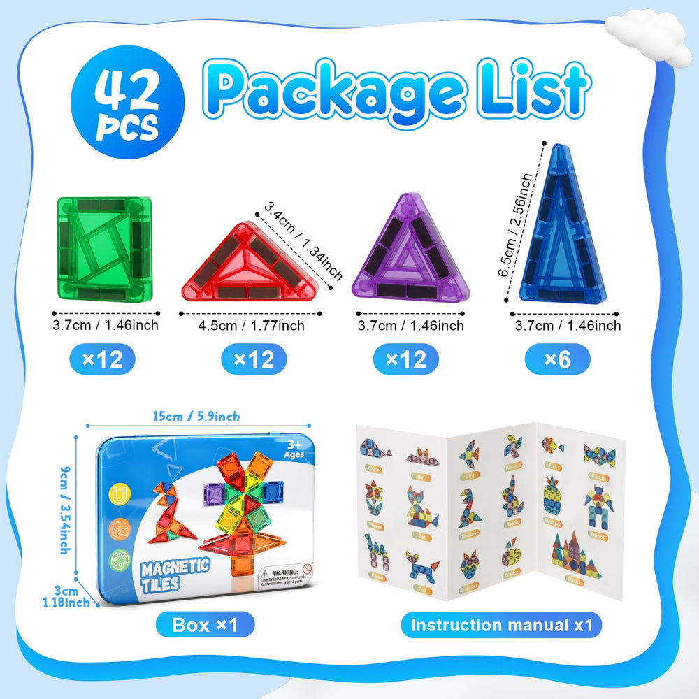 CS COSDDI colorful magnetic tiles with 12 squares and triangles inspire pattern recognition.