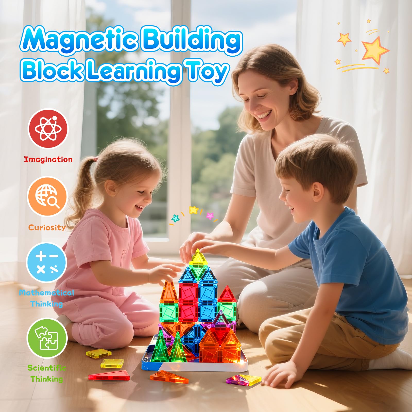 CS COSDDI travel-friendly magnetic blocks encourage creative building anywhere.