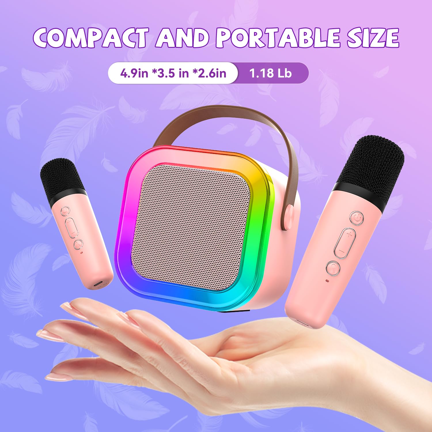 CscyyAmz mini karaoke side view highlights portable, easy-to-carry form.