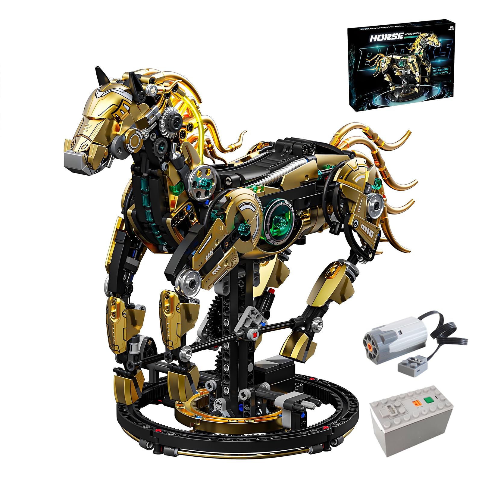 CSNRHG Mechanical Horse Building Block Set overview with poseable limbs for creative play.