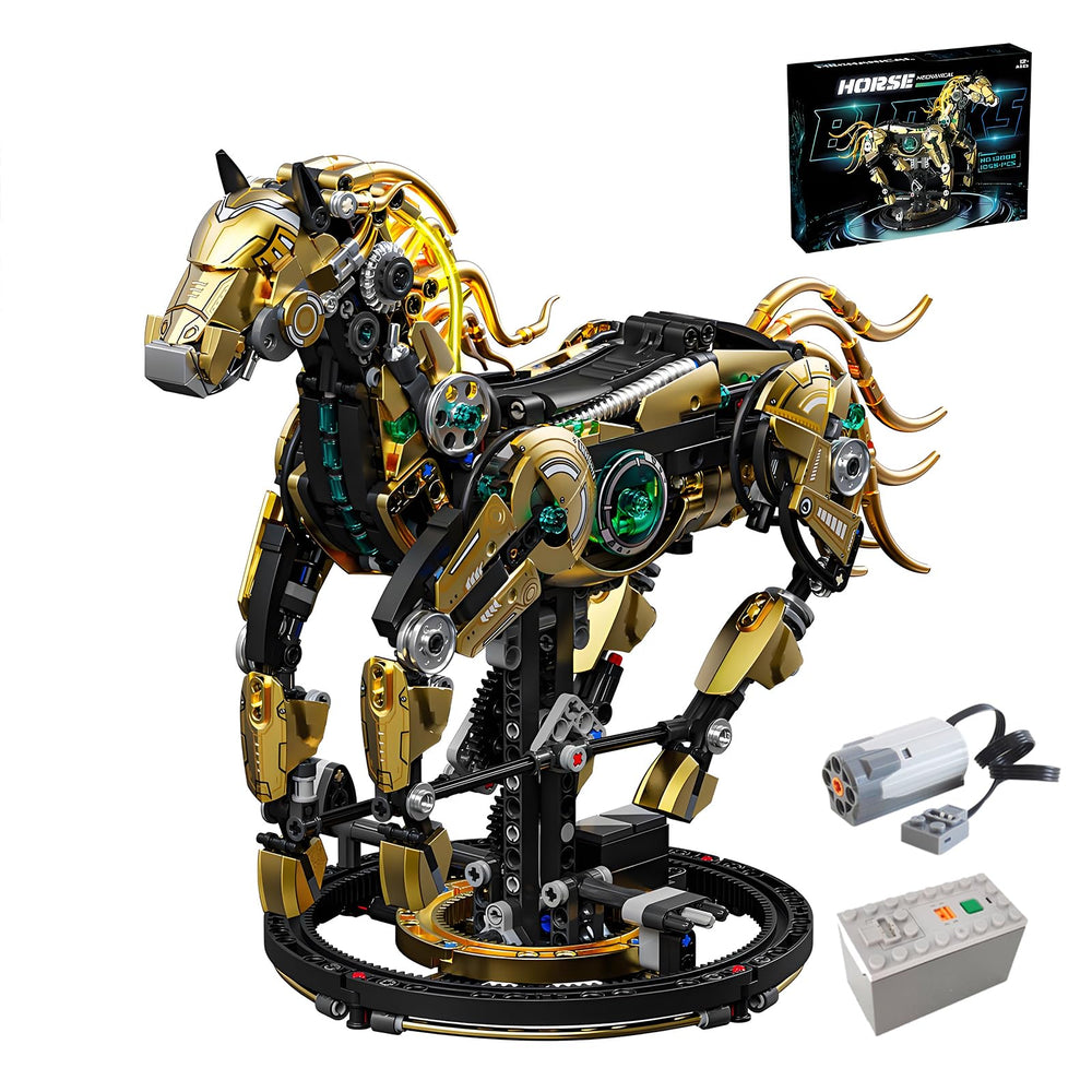 CSNRHG Mechanical Horse Building Block Set overview with poseable limbs for creative play.