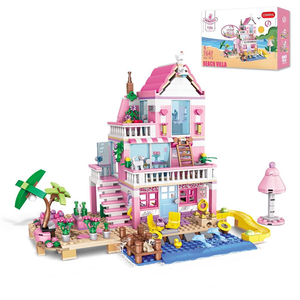 CSNRHG Pink Seaside Villa front view for imaginative storytelling and display.