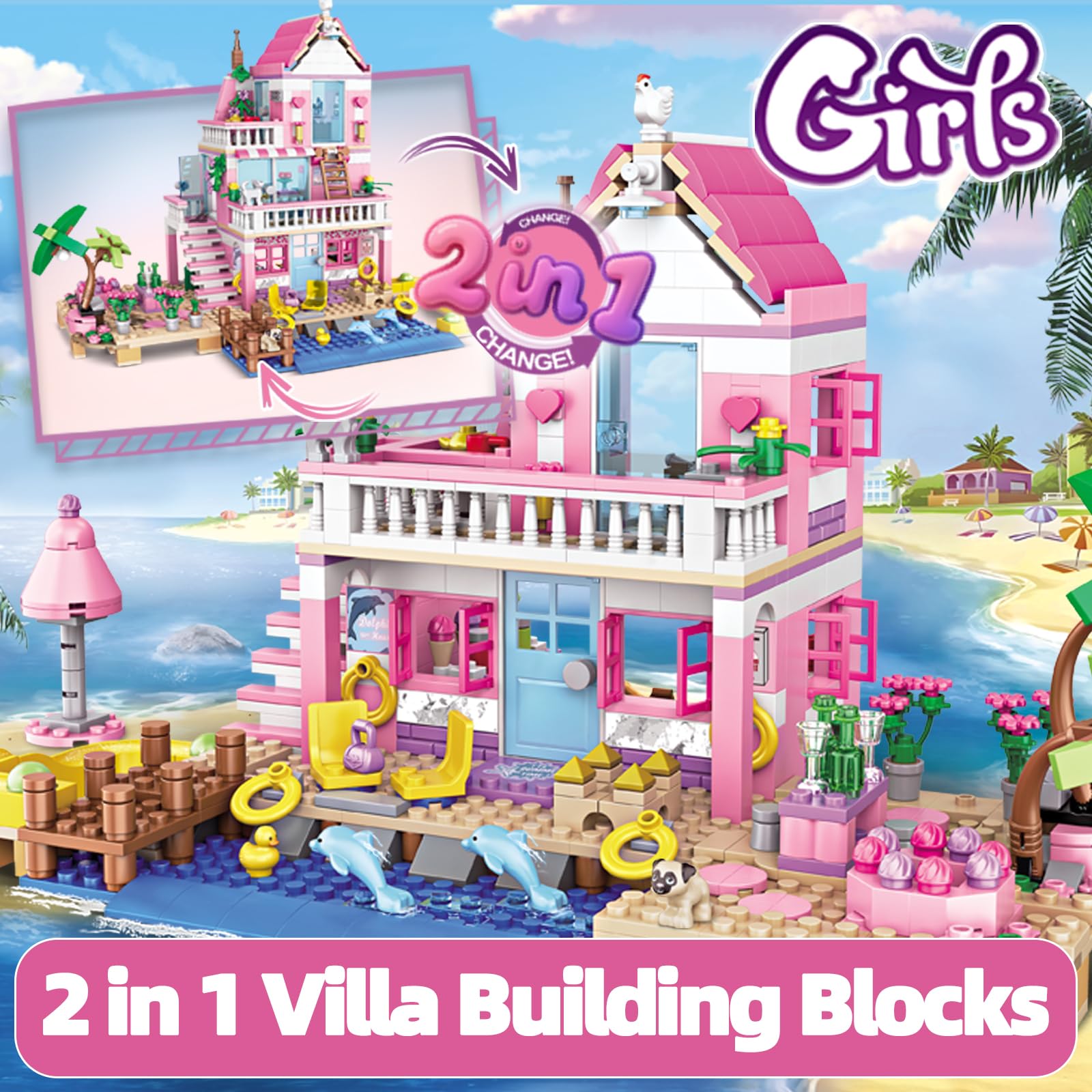 CSNRHG Pink Seaside Villa working slide sparks dynamic aquatic adventures.