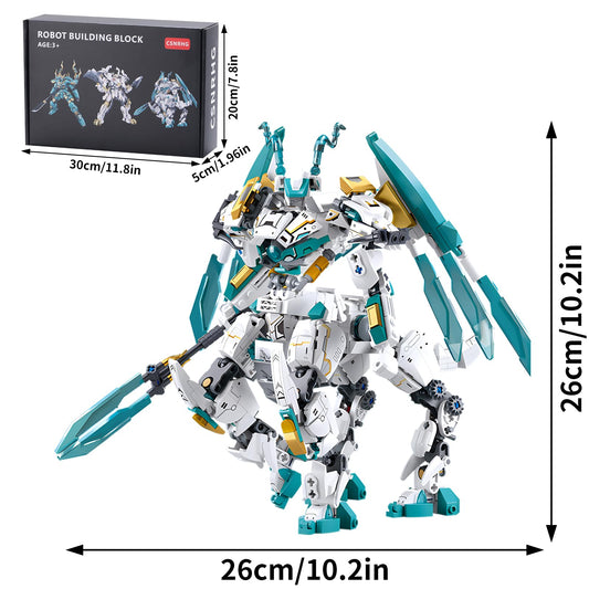 CSNRHG White Horse Dragon Samurai Mech rear view, demonstrating sturdy assembly and stability.