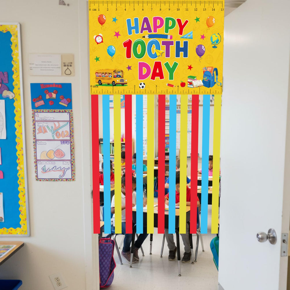 Ctosree happy 100th day banner for classroom or door display, ideal celebration decor.